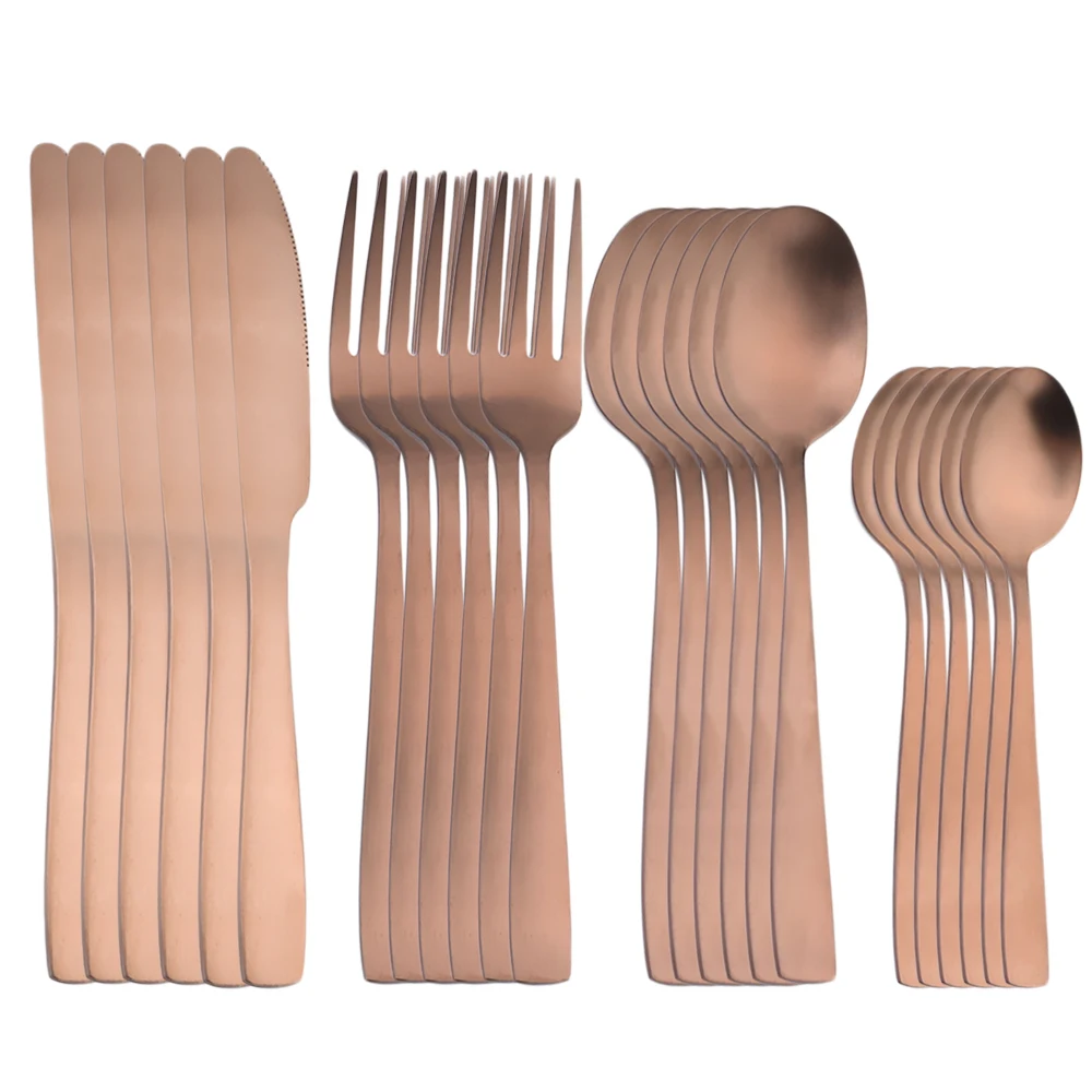 

24Pcs/Set Rose Dinnerware Set Stainless Steel Dinner Knife Fork Coffee Spoon Cutlery Set Kitchen Matte Tableware Silverware Set