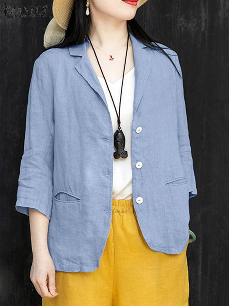 Осень 2024 тонкое пальто ZANZEA с рукавом 3/4 и карманами повседневный Женский Тонкий