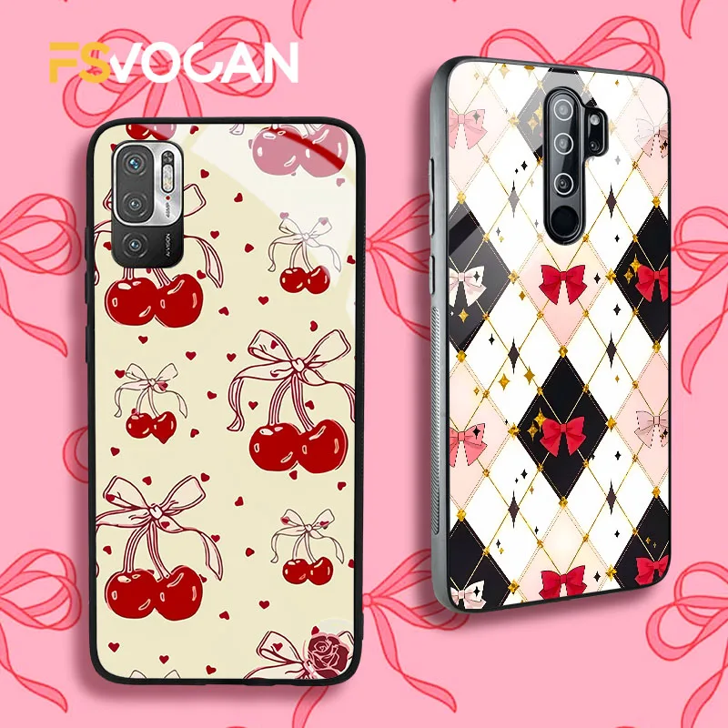 Задняя крышка с бантом и вишней для Xiaomi Redmi Note 12 11 10 9 8 Pro 10S 9S 12C 11S POCO X3 NFC M3 Модный