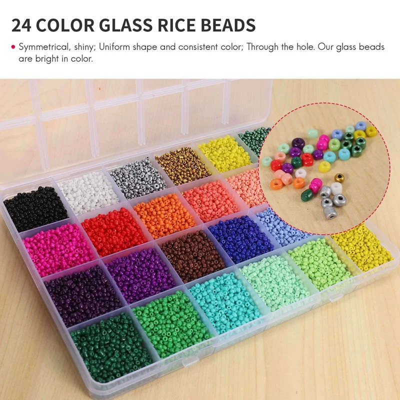 24000 Pcs Multicolor 2Mm Pony Glass Seed Beads With Lobster Clasps, Open Jump Rings And Elastic Crystal String