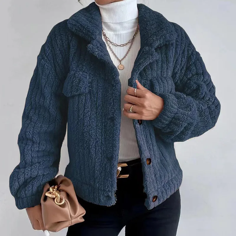 Faux Mink Fur Coat Padded Lapel Jacket Casual Striped Knit Coat Women's Winter Fur Coat 2022 New Plush Warm Cardigan Jumper