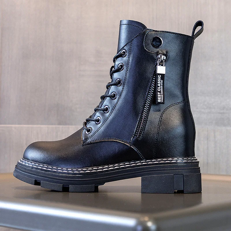 Thick Heel Motorcycle Boots High Side Zipper Women Shoes Casual SoleTop Warm Fashion Solid Color 2022 New Style
