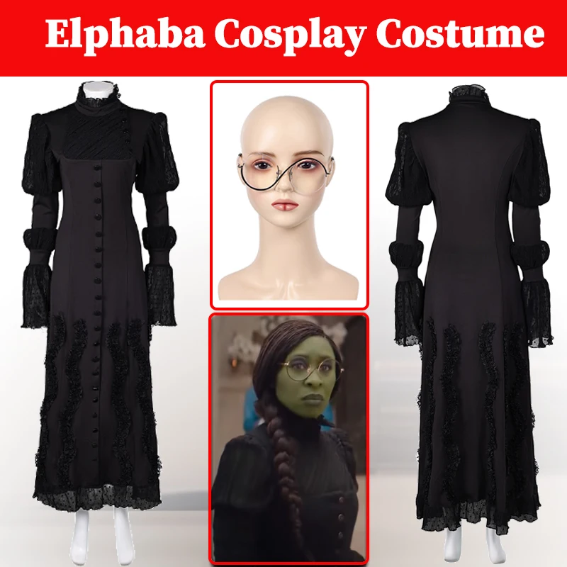 2024 черное платье для косплея Wiked Witch Elphaba костюм шляпа комплект очков женская