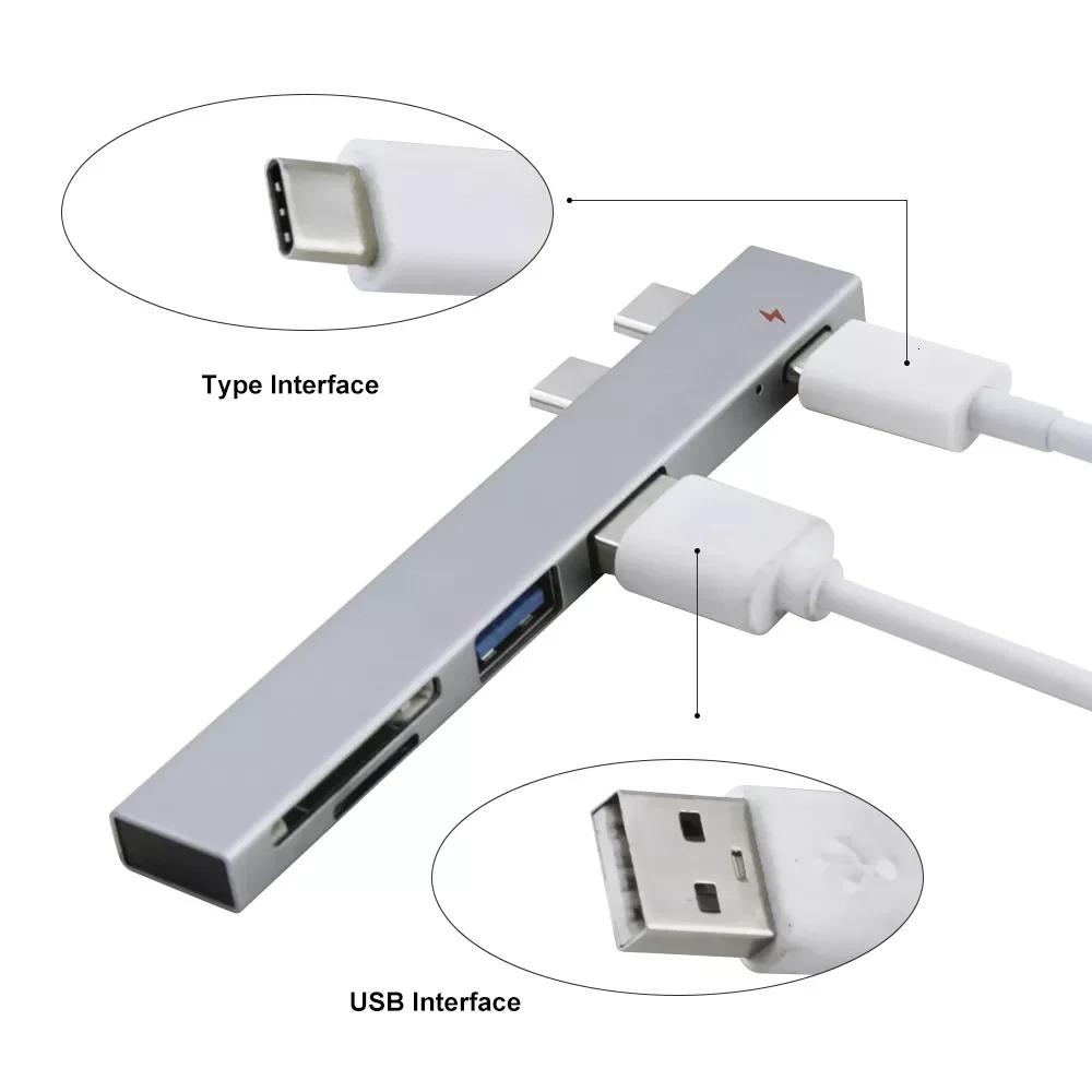 

Alloy USB C Hub With SD/TF Card Reader Multi USB Type C Hub Adapter Compatible For Apple MacBook Pro Laptop PC