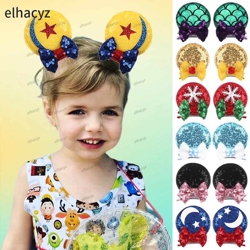 2023 Cute Glitter Sequins Cartoon Mouse Ears Bow Hair Clips Kids Festival Hairpins Party Gift Barrettes Girls Hair Accessories