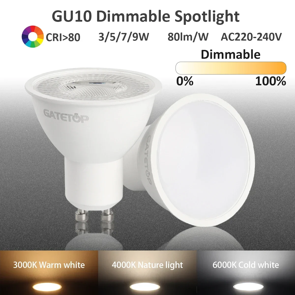10 шт. светодиодная лампа с регулируемой яркостью GU10 3000K 6000K 220 В теплая белая лампа7