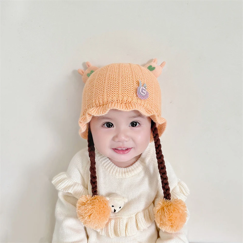 Детская зимняя плетеная шапка для девочек защита ушей принцессы теплые