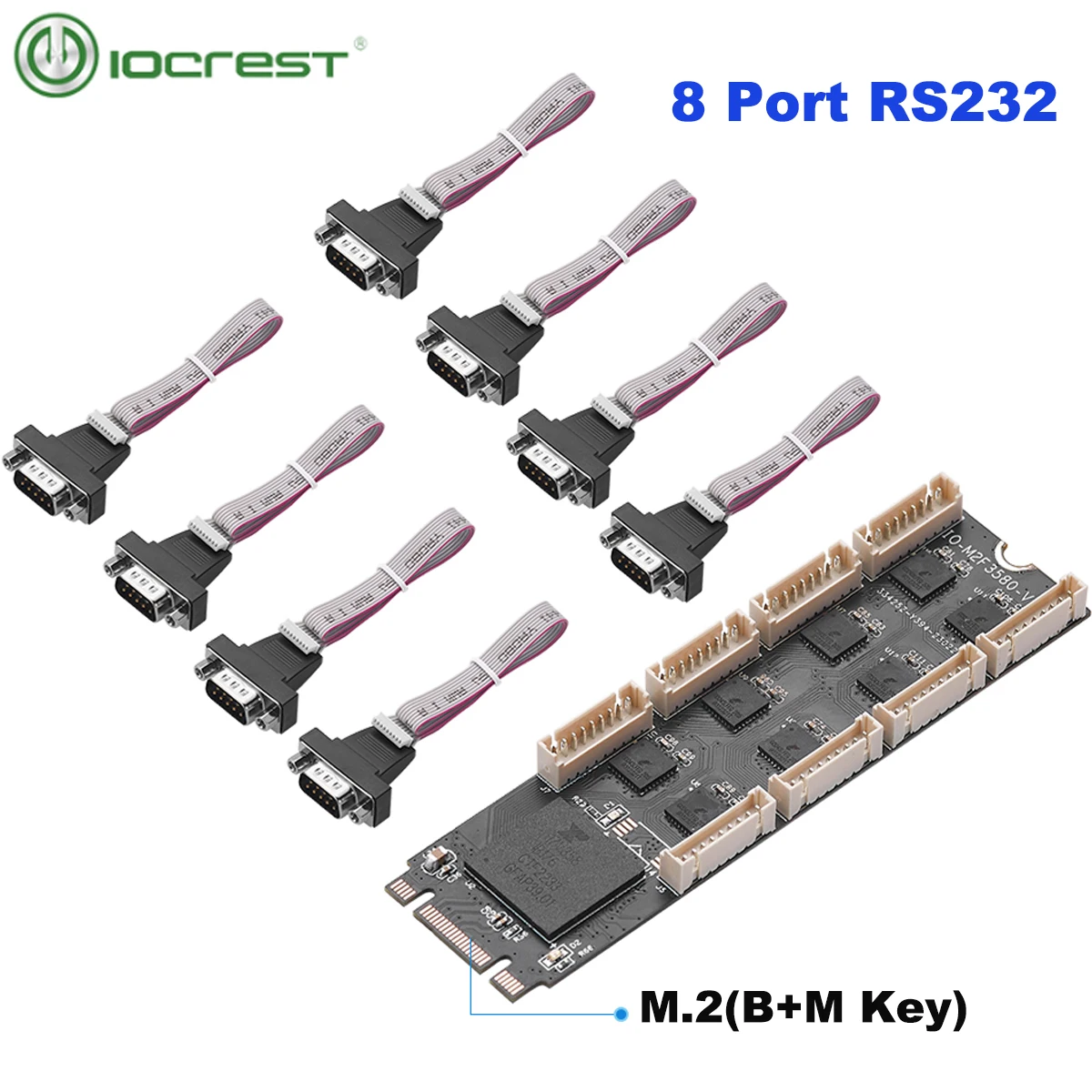 

IOCREST 8 Serial Ports Rs232 Db9 M.2 B Key M key I/O Controller Card M.2 Pcie 2.0 Gen1 2280mm Size Include 8 Db9 Serial Cable