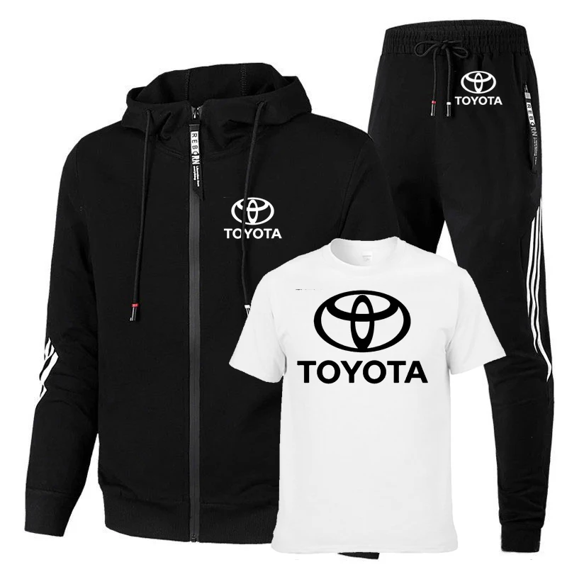 

Мужская хлопковая куртка на молнии, с принтом логотипа автомобиля Toyota, повседневный мужской жакет, свитер и брюки, костюм из трех предметов, ...