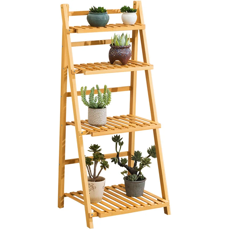 

Multi-layer Foldable Bomboo Storage Shelf Balcony Flowerpot Stand Load-bearing Indoor Gardening Plant Stand High Quality