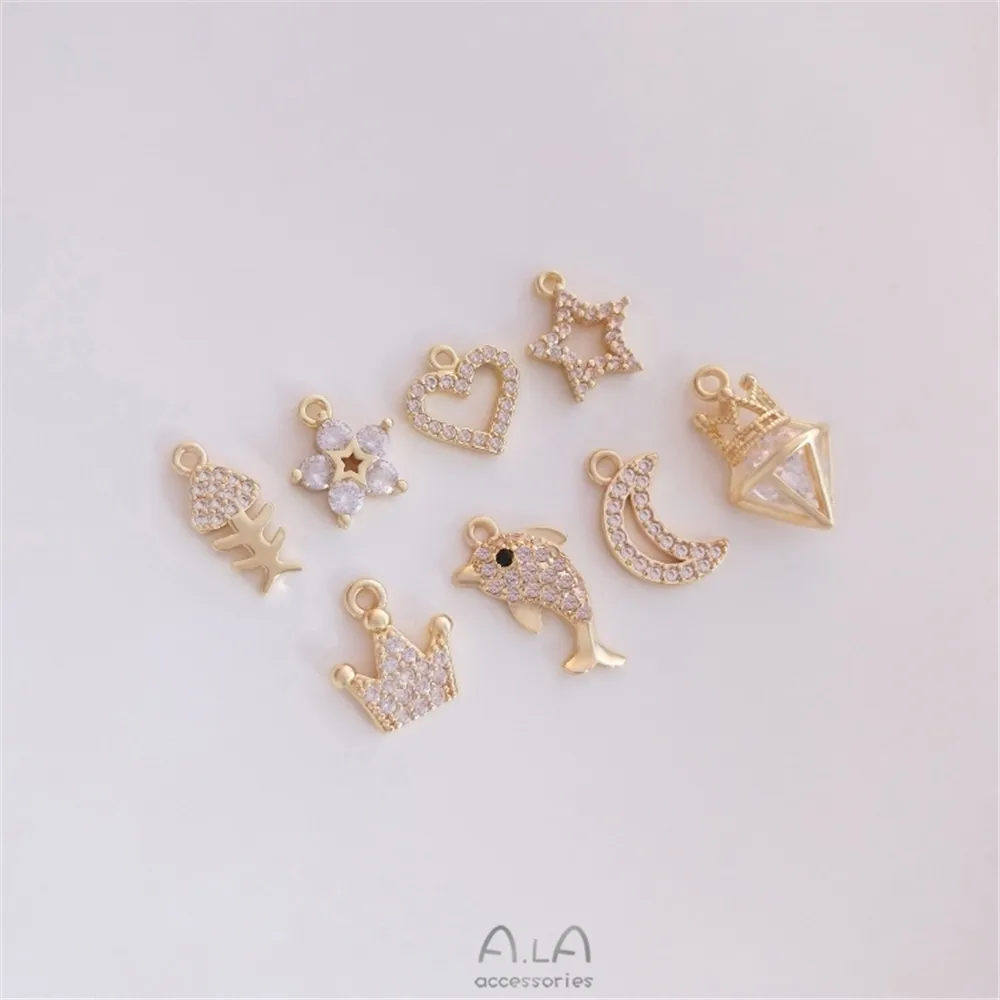 

14K gold - encrusted zircon pendant star, moon, heart, Crown, dolphin pendant DIY pendant