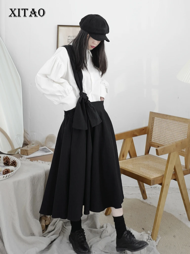

XITAO Vintage Pleated Skirt Fashion Elastic Waist Black Strapless 2022 Autumn Minority Loose Irregular Style Skirt WLD9311