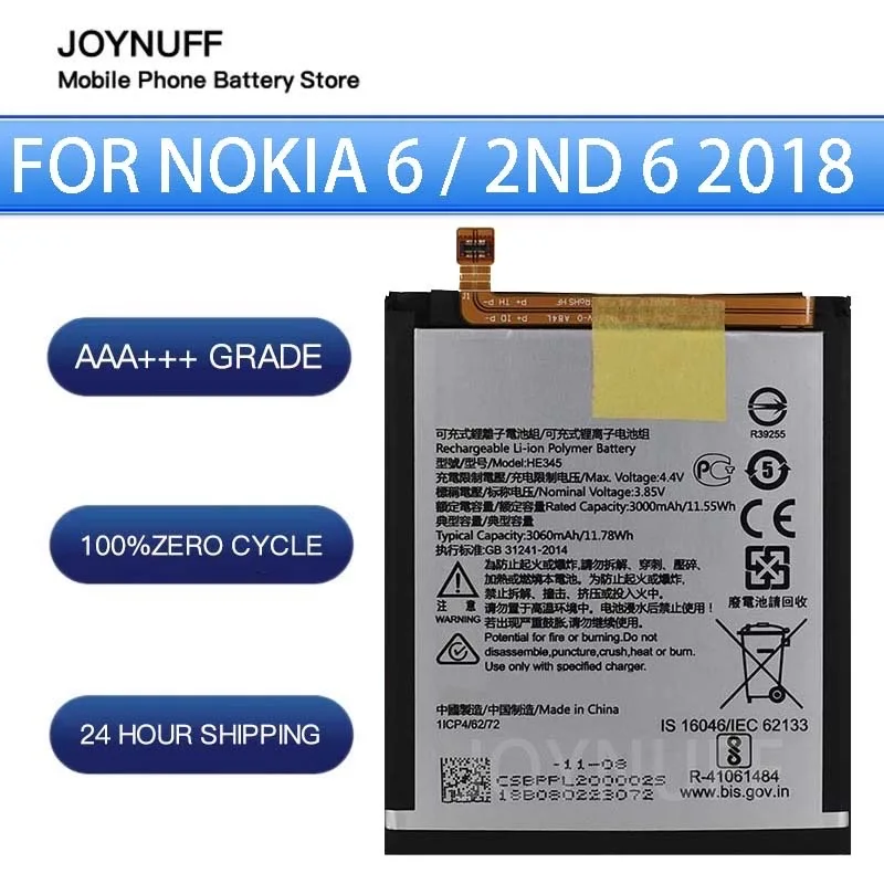 

New Battery High Quality 0 Cycles Compatible HE345 For Nokia 6 2nd 6 2018 TA-1054 Replacement Lithium Sufficient Batteries+TOOLS