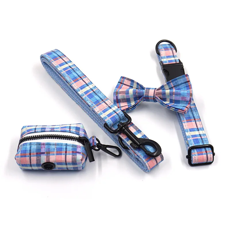 

Personalized Fashion Plaid Dog Collar Leash For Pitbull German Shepherd American Cocker Spaniel Akitas Medium Large Engrave Name