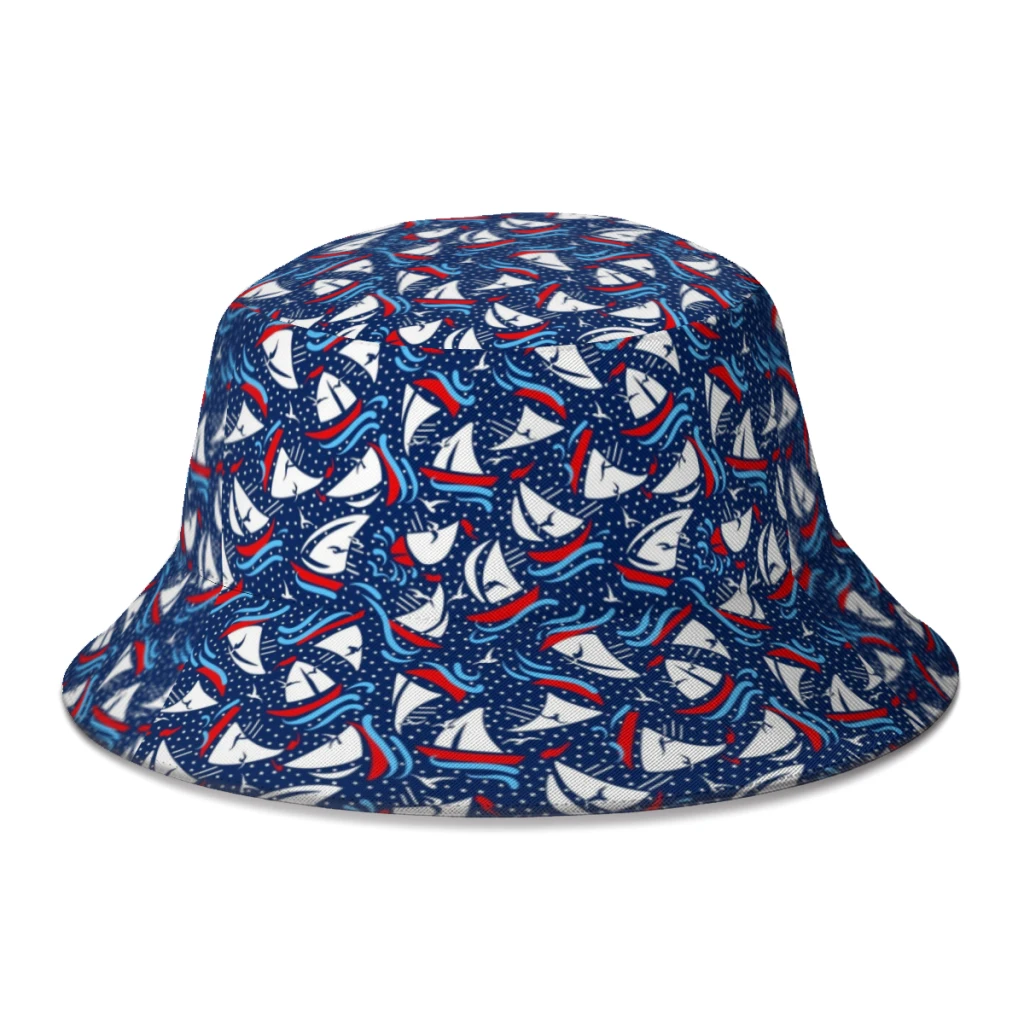 

Summer Unisex Leisure Bucket Hat Sailboat Regatta Navy Nautical Women Men Fishing Fisherman Hats Autumn Beach Sun Cap for Bob