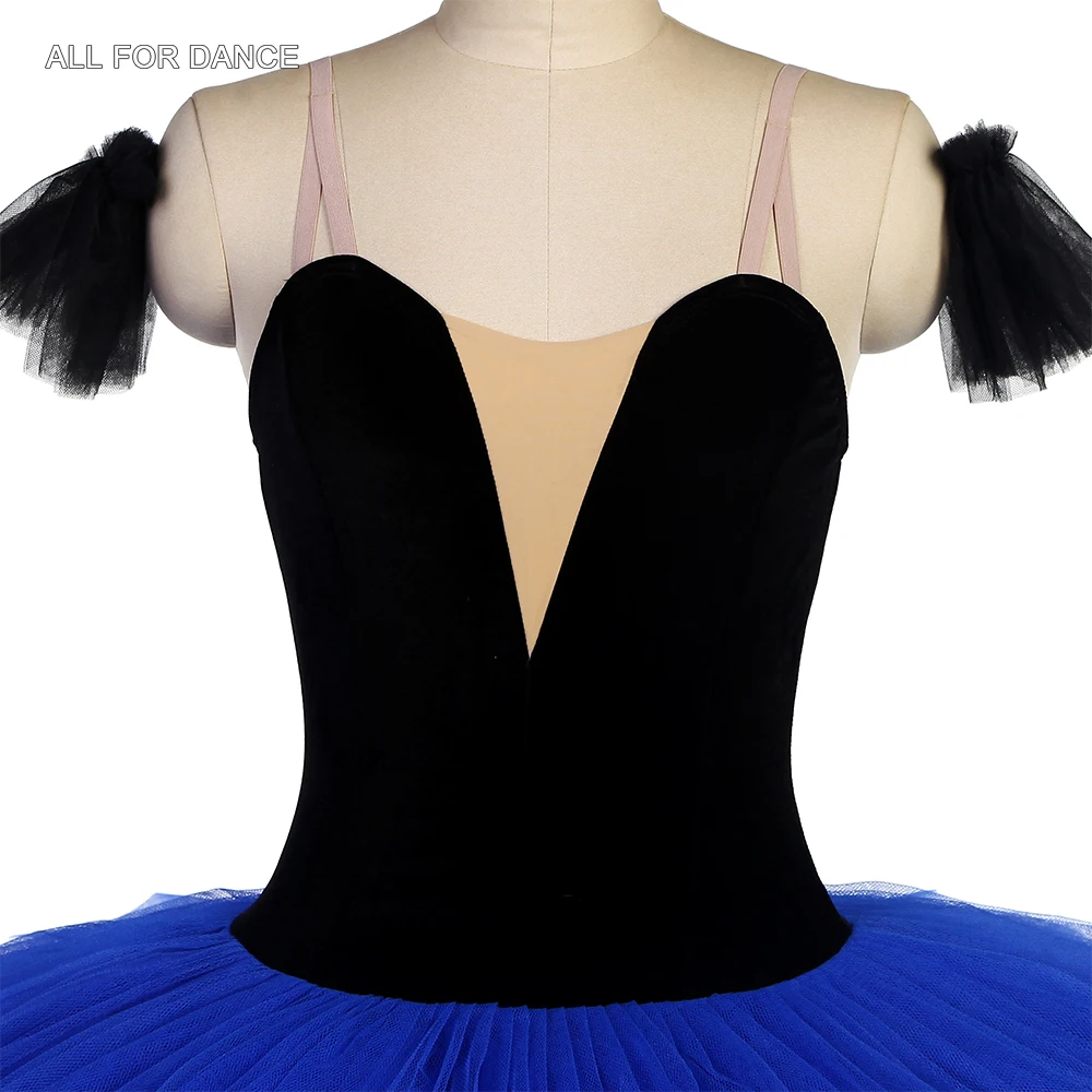 BLL093 Черный бархатный верхний лиф с синей блинной пачкой предпрофессиональные