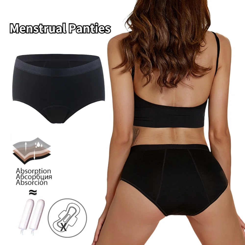 

4-слойные трусики для менструаций, женские хлопковые трусики из бамбукового волокна с защитой от протечек, многоразовые трусики, женское ни...