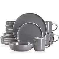 16/32/48 Piece Grey Stoneware Set Sesame Glaze Ceramic Dinnerware Set with Dinner/Dessert Plate/Soup Bowl/Mug