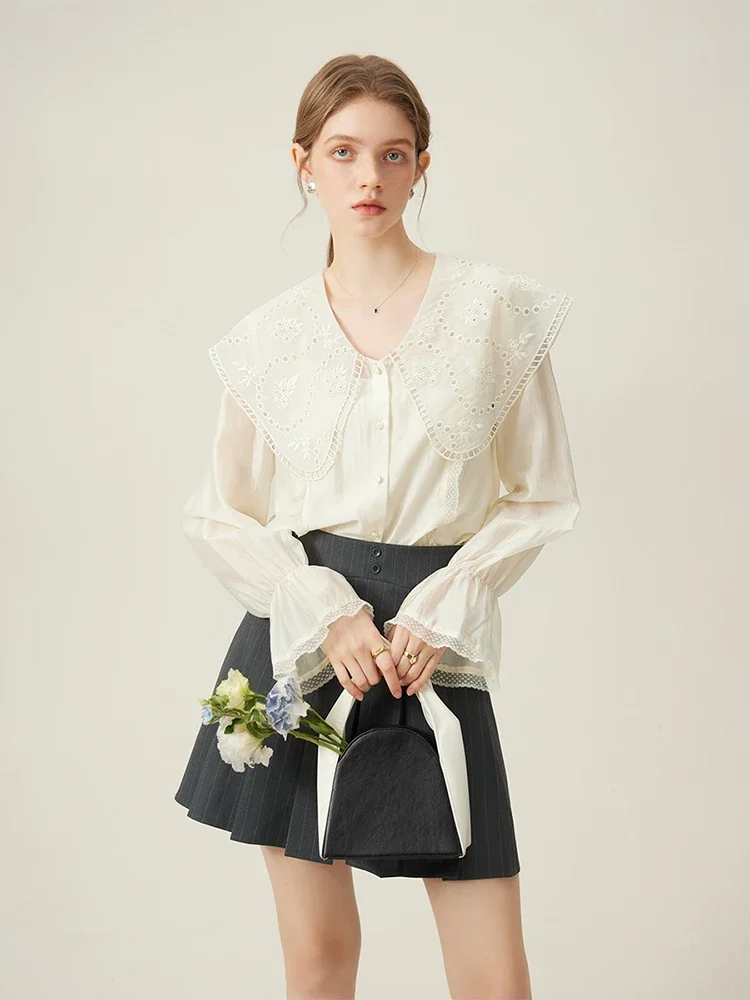 Женская блузка с длинным рукавом и воротником Питер Пэн