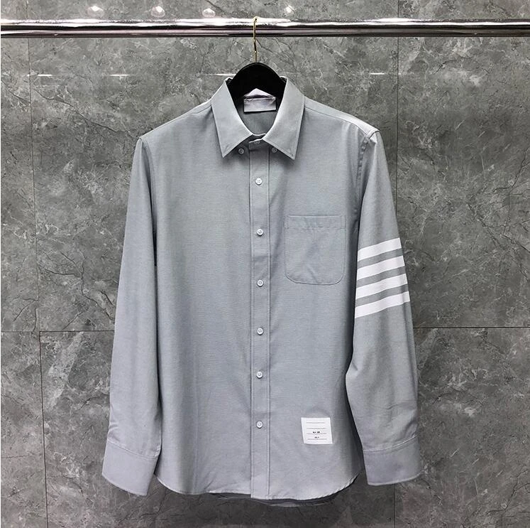 

TB Men Shirt Grey Shirts Oxford Solid Men Slim Gray Long Sleeve Casual Shirt Thin Turn Down Collar Men's Clothing