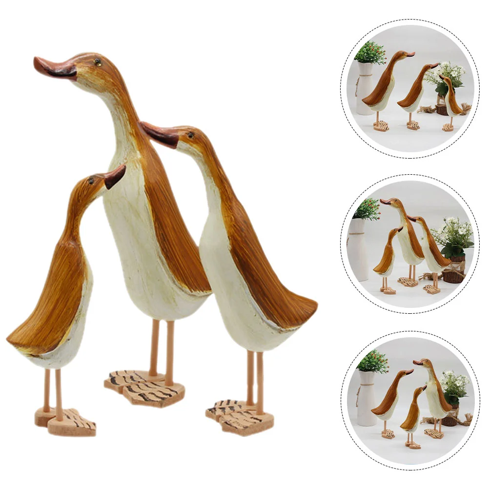 

3 Pcs Wooden Office Desk Decorations Animal Figurines Desktop Sculpture