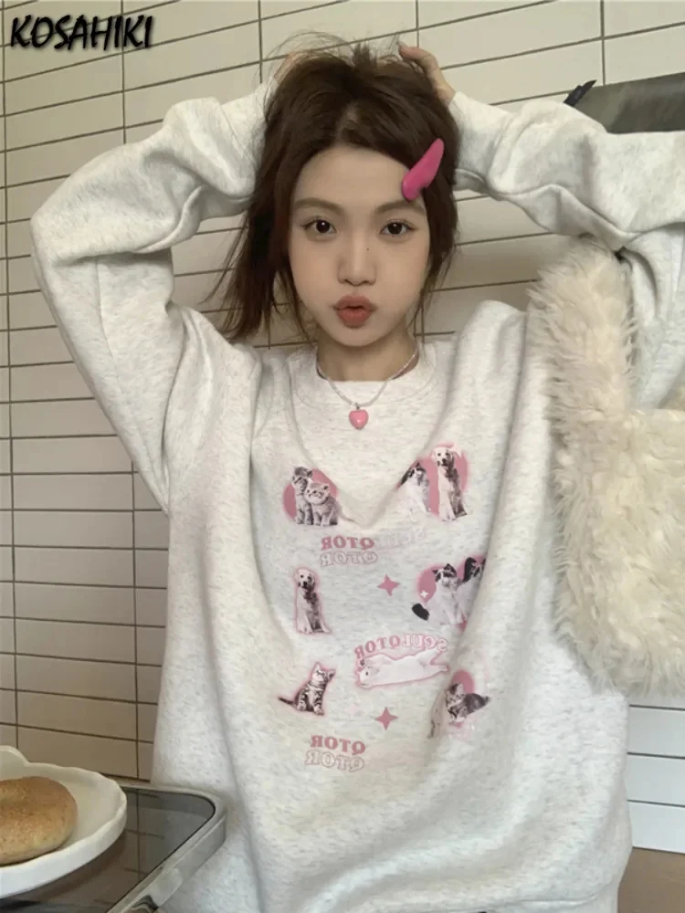 

Толстовка женская с круглым вырезом, милый свитшот с надписью и принтом собаки, уличная одежда в стиле Харадзюку, Y2k