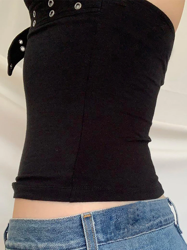 Готический гранж Goth Dark металлическая пряжка пэчворк Camis панк черный для женщин