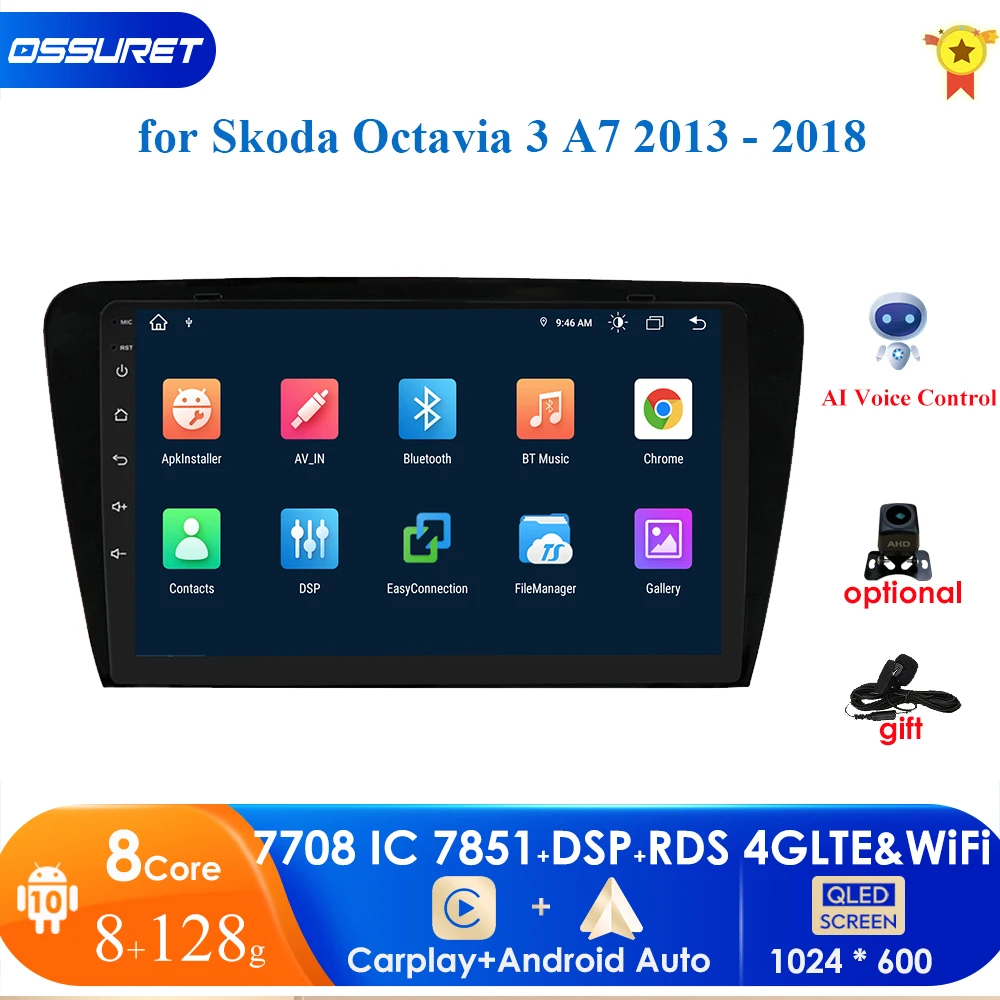 

Автомагнитола Carplay, 2DIN, 10,1 дюйма, Android 10,0, GPS-навигация для Volkswagen SKODA Octavia 3 A7 2013-2018