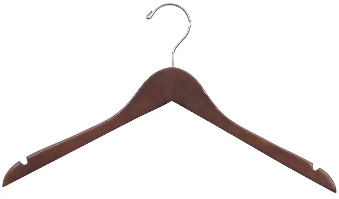 

Wood Top Hanger, Box of 100 Space Saving 17 Inch Flat Wooden Hangers w/ Walnut & Chrome Swivel Hook & Notches for Shirt Jacket