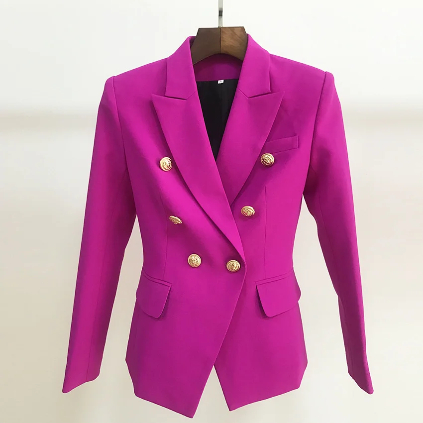 

New Design Fuchsia Purple Blazer Women High Quality Suits Classic Double Breasted Gold Buttons Slim Office Women Blazers Jacket