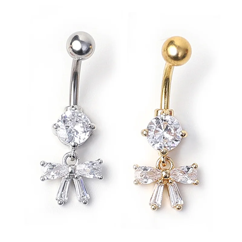 Женское кольцо для пупка из хирургической нержавеющей стали с фианитом |