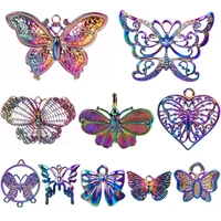 10pcsset mix cutout insect butterfly dragonfly animal love bow tie bow knot charm rainbow color pendant pour fabrication bijoux