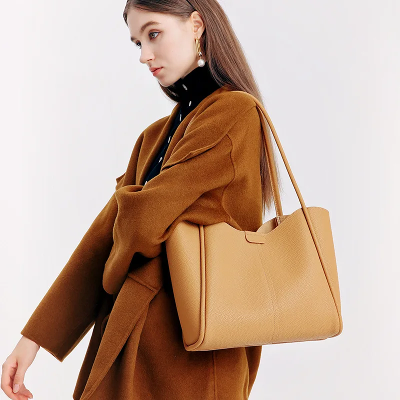 

Genuine Leather Bag 2022 New 2PC Large Capacity Tote Gag Set For Women Ladies Fashion Commuter Handbag Shoulder Bag Mom Bag
