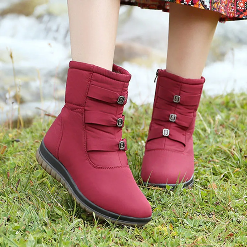 2022 Winter Shoes Women Snow Boots Thick Sole Flat Women Ankle Boots Warm Plush Cold Winter Boots Plus Size 41 42 Black Red New