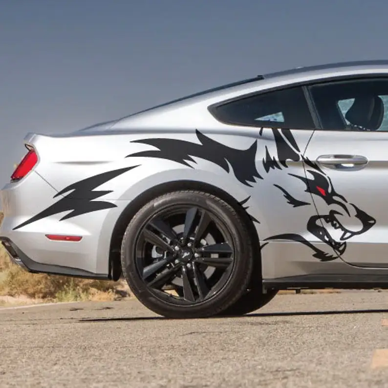 

INCLUDES Both Sides - Mustang Ranger Coyote Wolf Tattoo Grunge Design Tribal Door Bed Side Pickup Vehicle Truck Car Vinyl Graphi