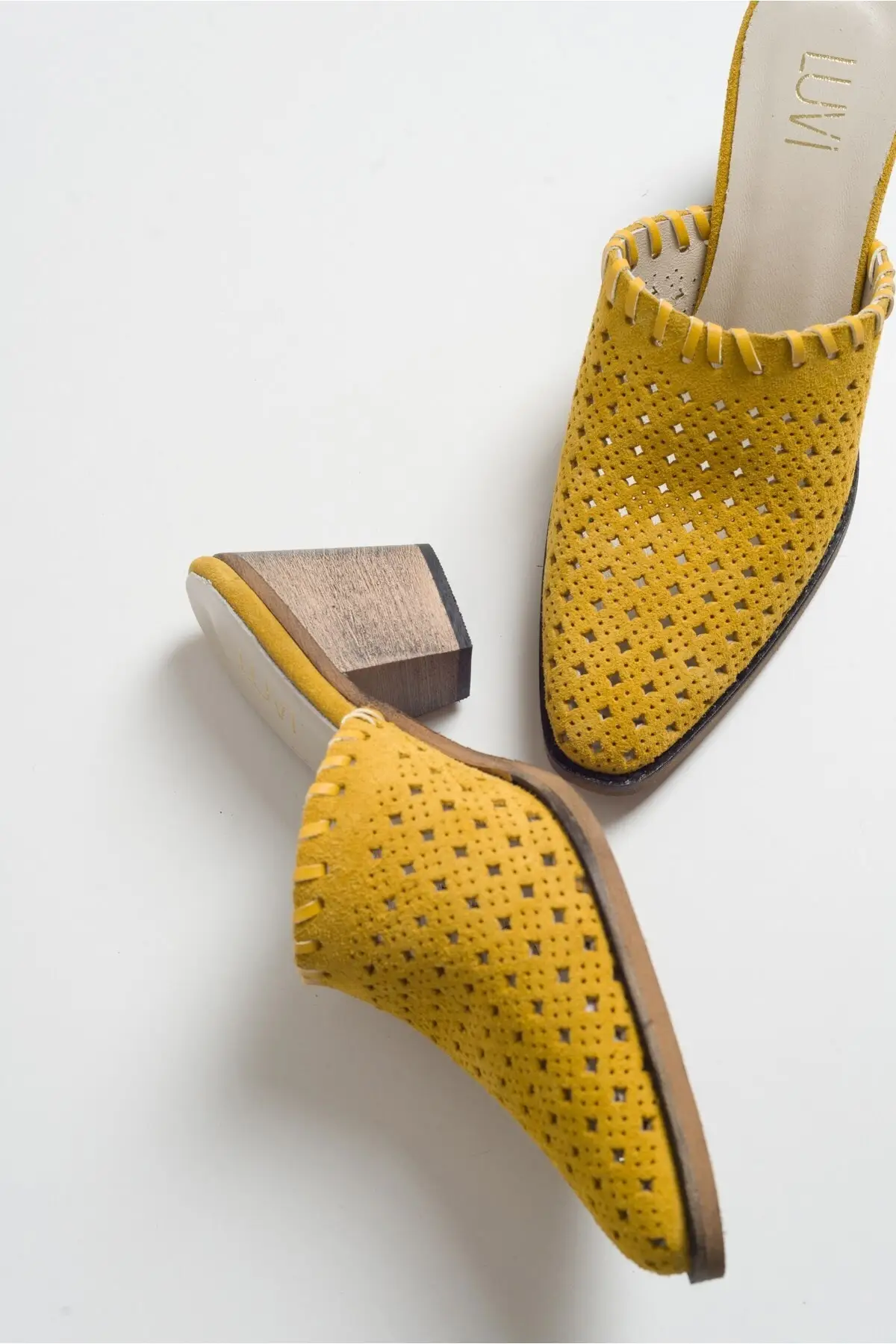 

Women's Yellow Suet Heels Slippers 215