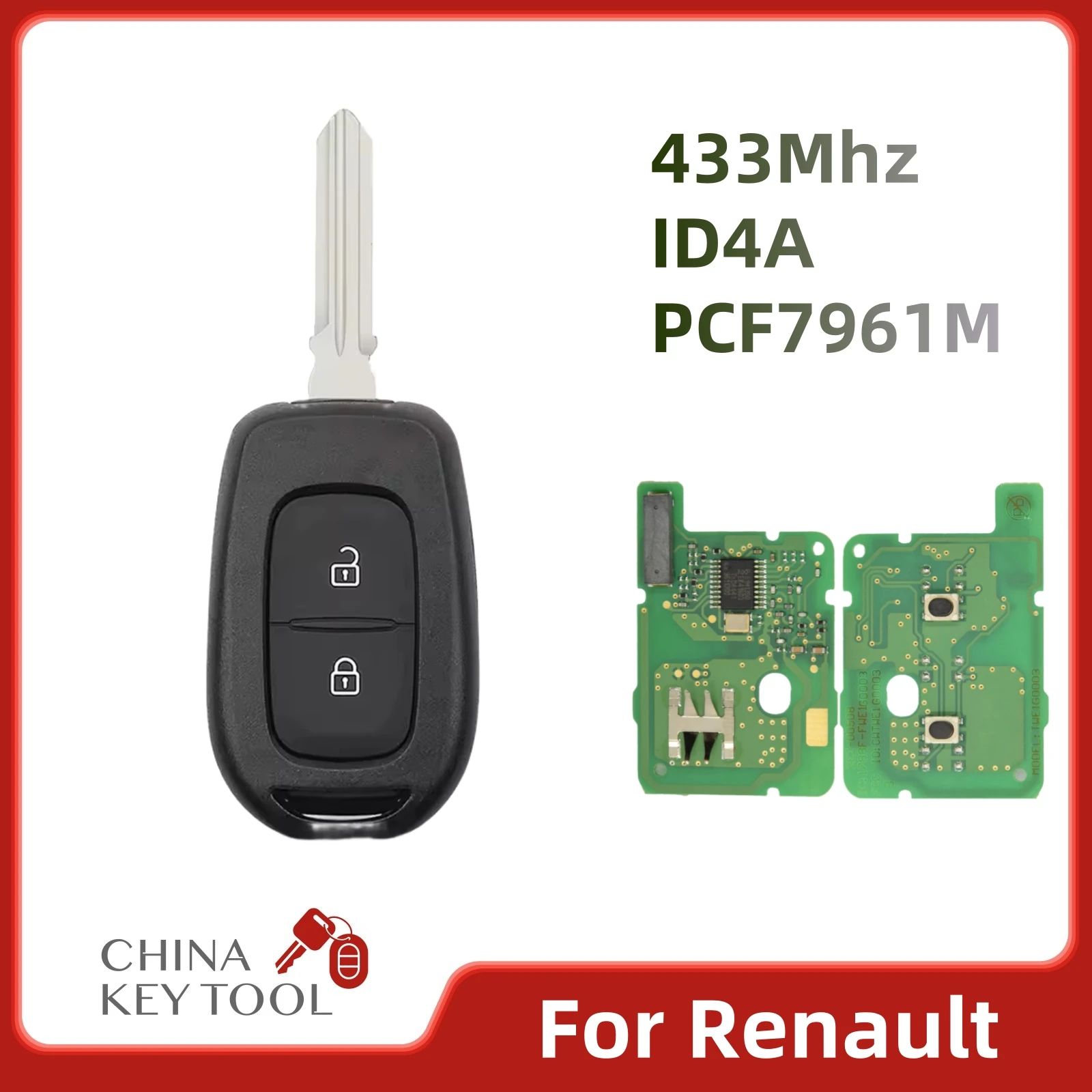 

1PCS 2 Buttons Car Remote Key For Renault Sandero Logan Lodgy Dokker Dacia Duster 4A 7961 Chip 433Mhz with logo