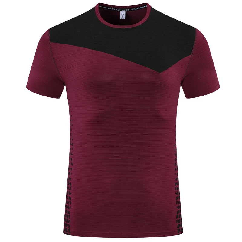 

Polyester Men Short Sleeve Exercise Training Running Patchwork Print Tshirt Quick Dry New Gym Tee Jogging Causal Workout Shirts