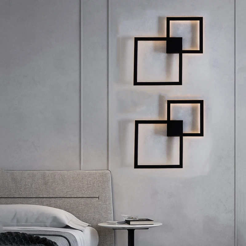 

Minimalist LED Black White Square Wall Lamps DIY Design for Bedroom Bedside Background Corridor Fixture Home Decor Lighting