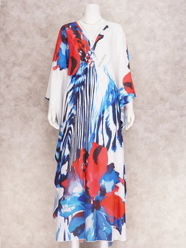 Богемное Платье Макси Для Женщин 2024 С Глубоким V-образным Вырезом И Рукавами