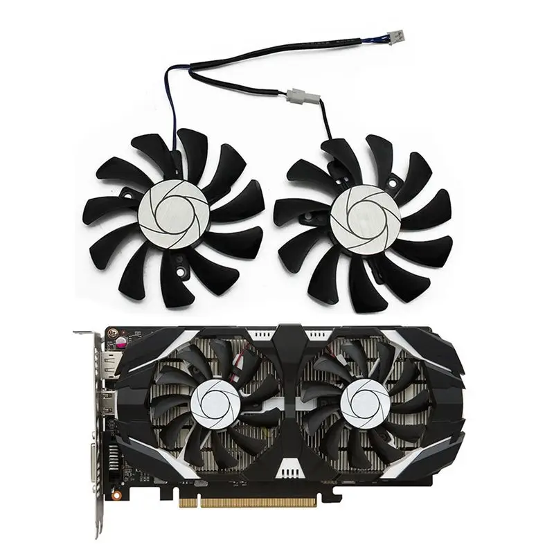 Фото M51K-HA8010H12F-Z 75MM 2-контактный кулер для видеокарты GTX1050ti с двумя вентиляторами для MSI Geforce GTX 1050Ti GTX-1050-Ti-4GT-OC (6 шт.) №4