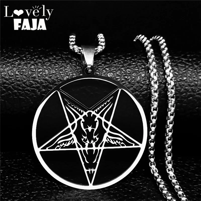 

Large Talisman Baphomet Stainless Steel Necklace Goth Pagan Pentagram for Men Satan Gothic Goat Jewerly Satanic Amulet Lucifer