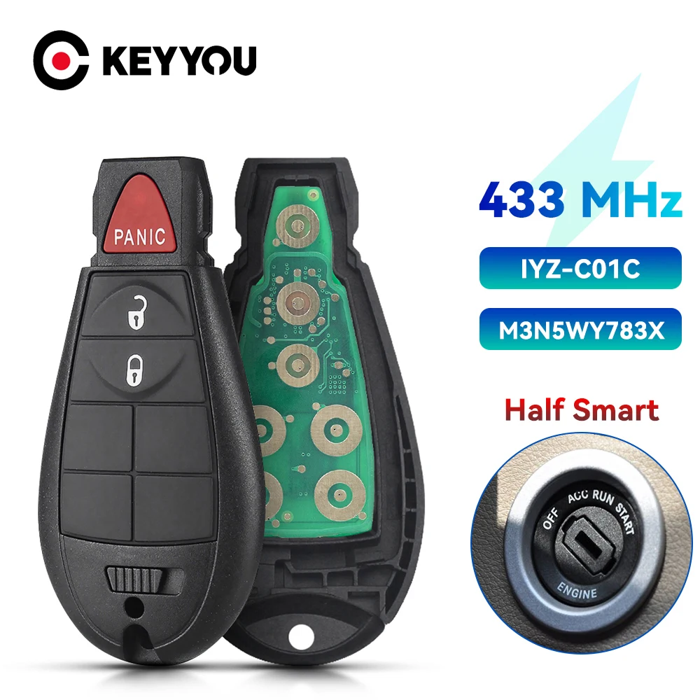 

KEYYOU 433Mhz PCF7941 Remote Car Key Fob M3N5WY783X For Chrysler Town & Country Jeep Grand Cherokee Dodge Caravan Journey
