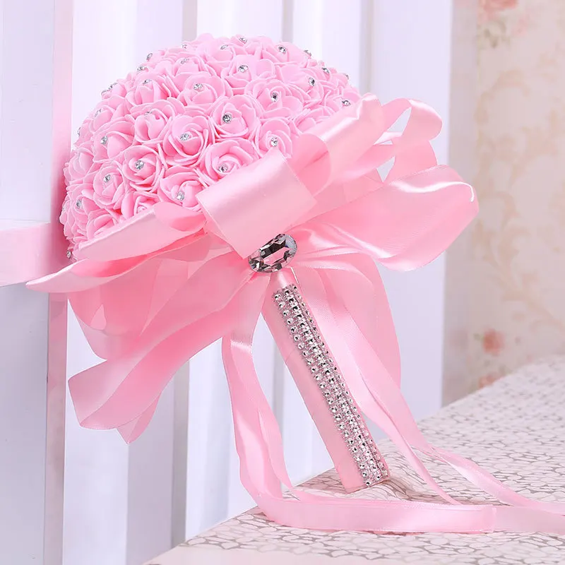 

23CM*18CM European Wedding Bride Bouquets PE Rose Rhinestones Hand Flower Wedding Decoration Photography Props