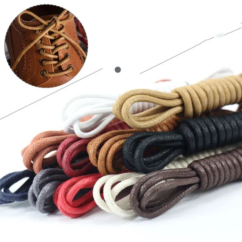 

1 Pair Leather Shoelace Waxed Shoelaces For Shoes Soild Cotton Boot Laces Waterproof Strings Round Sports Running Rope Shoe Lace