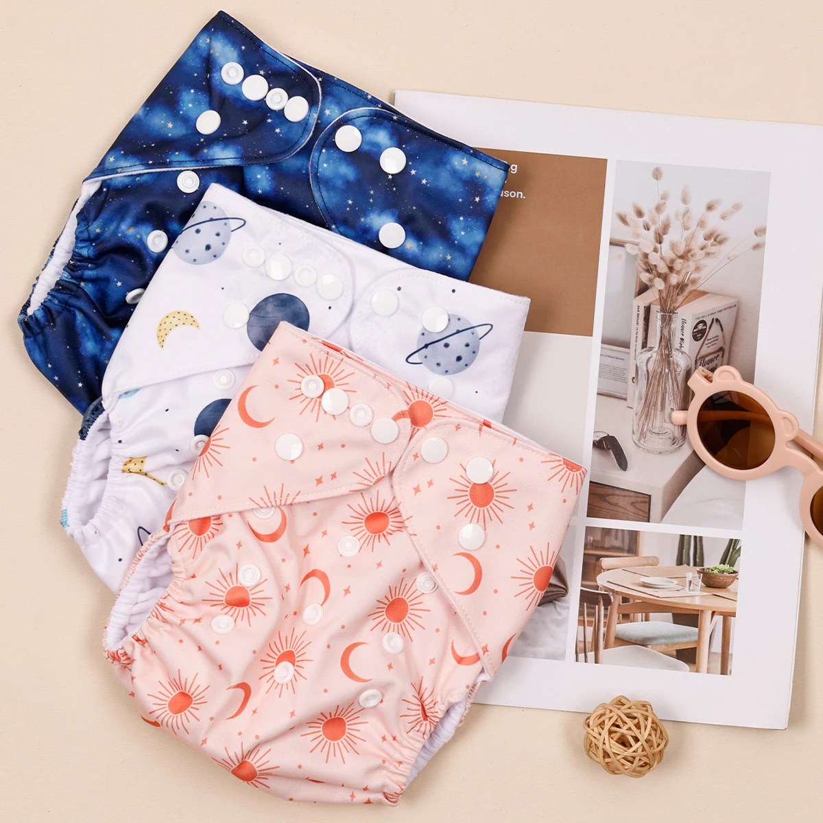 HappyFlute экологические дышащие многоразовые подгузники набор из 3 мягких замшевых