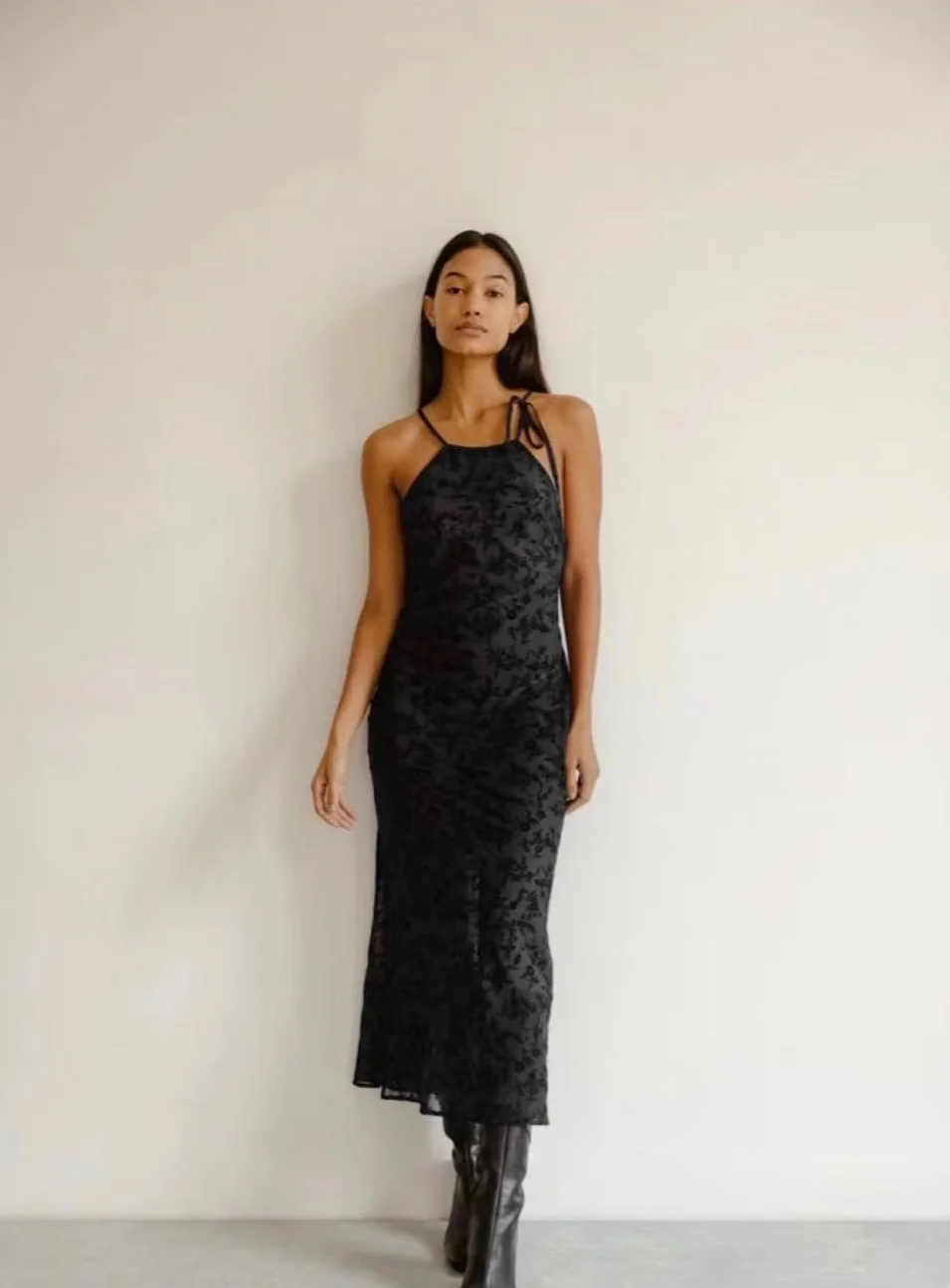 

Women Flower Flocking Halter Strapless 2023 Summer Vintage Midi Dress