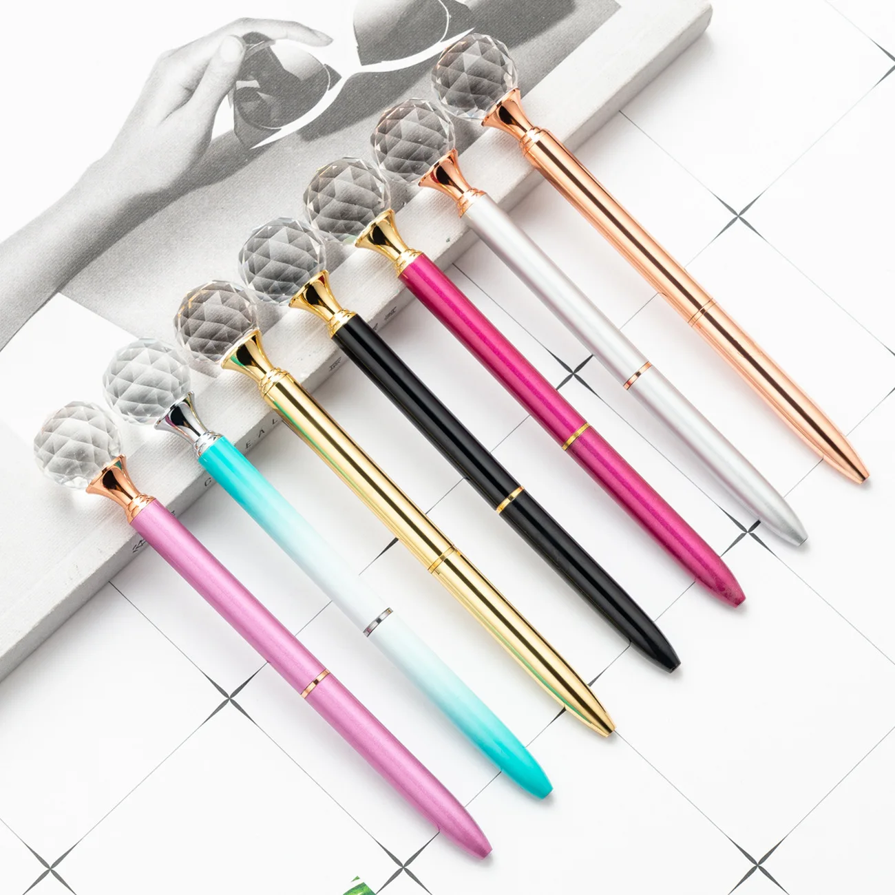 

1PCS Water Drop Ball Flat Metal Ballpoint Pen Crystal Diamond Art Big Utility Gifts Kawaii Student Writing Stationery Supplies