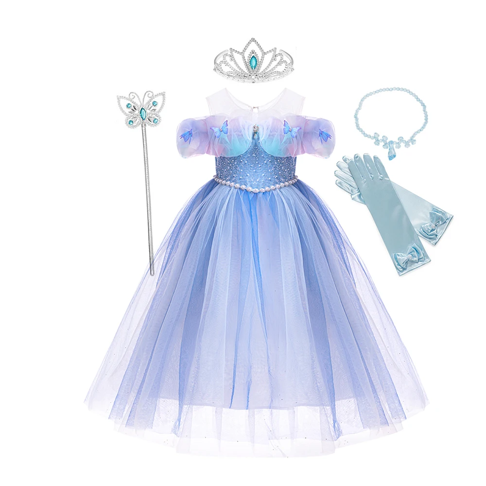 Disney Girl Princess Dress for Kids Sequins Pearl Cinderella Costume 3D Butterfly Luxury Gradient Birthday Carnival Party Gowns