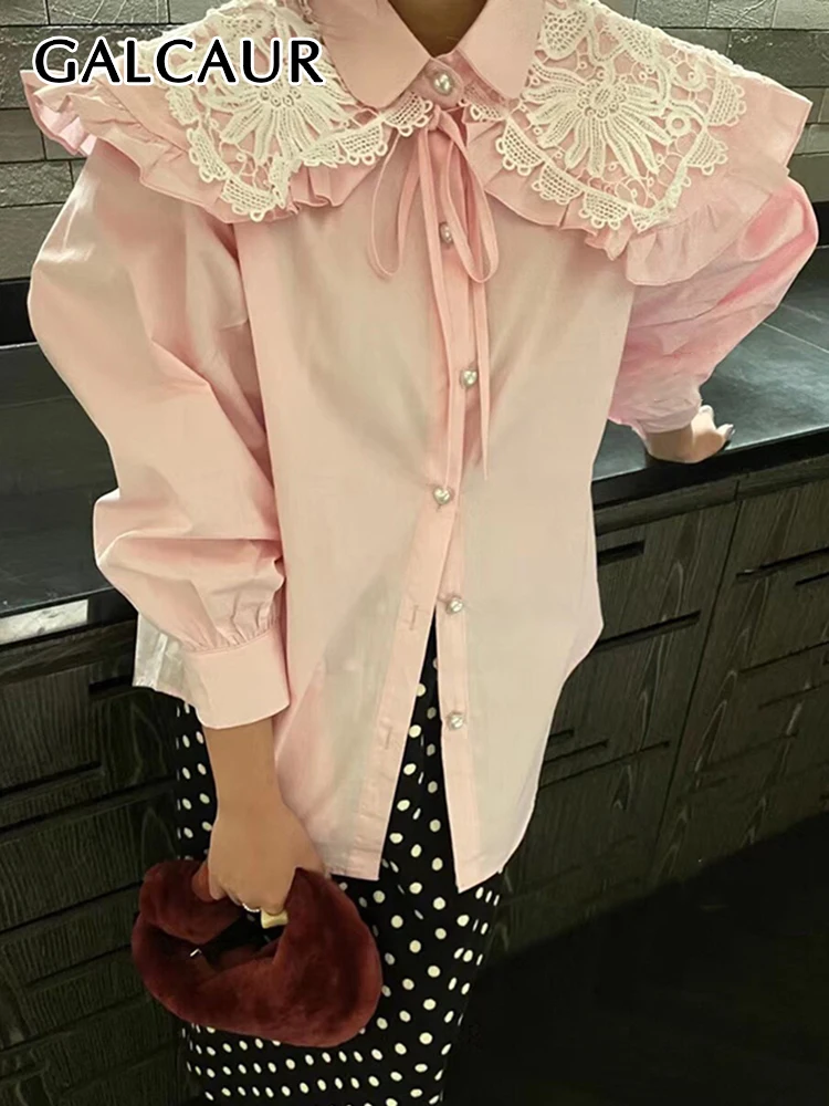 

Повседневная однотонная облегающая блузка GALCAUR в стиле пэчворк, рубашки, женская модная рубашка с отложным воротником и длинным рукавом и в...